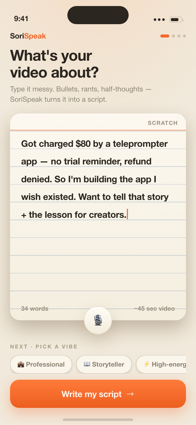 SoriSpeak turning an idea into a script